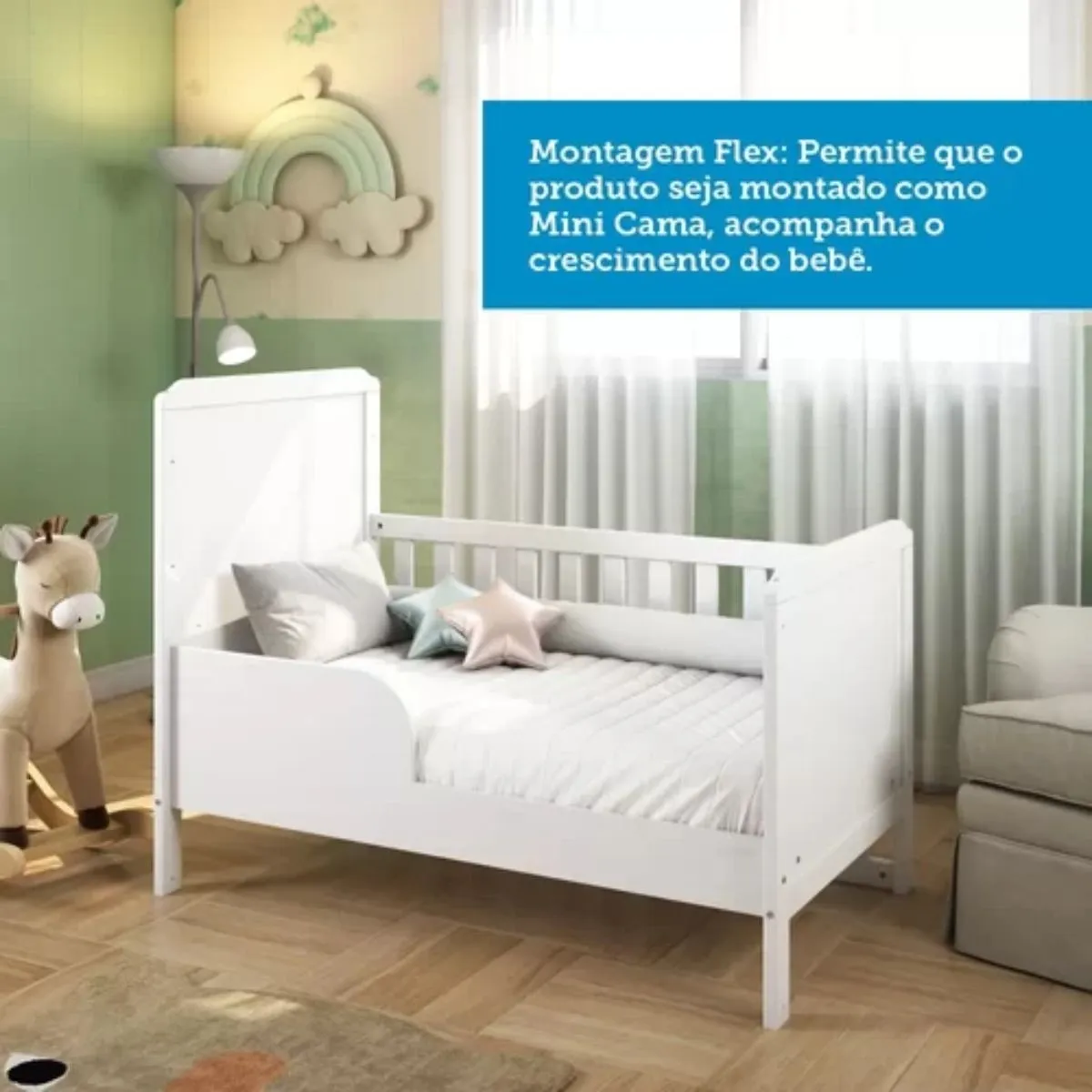 Berço Americano Cloe Mini Cama 2 em 1 Branco Brilho